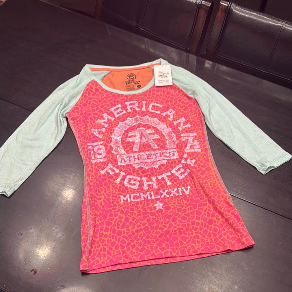 American Fighter Pink and Blue Raglan Tee